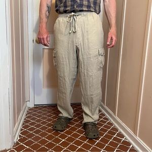 Caribbean Men’s Linen Tan Tactical Hiking Cargo Pants For Beach Lovers! 34x32